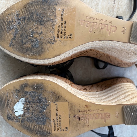 Charles David Black Strappy Cork Wedge Sandals - Picture 5 of 5